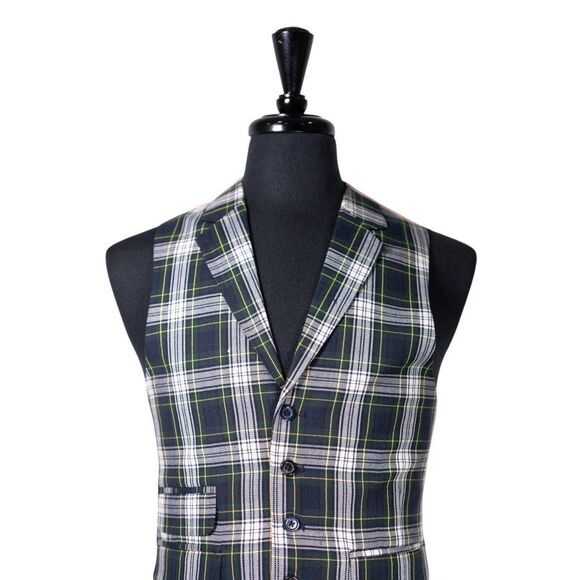 Mens Vest 40R Tartan Plaid Blue Green White Waistcoat Preppy Casual Formal Party - Picture 4 of 10